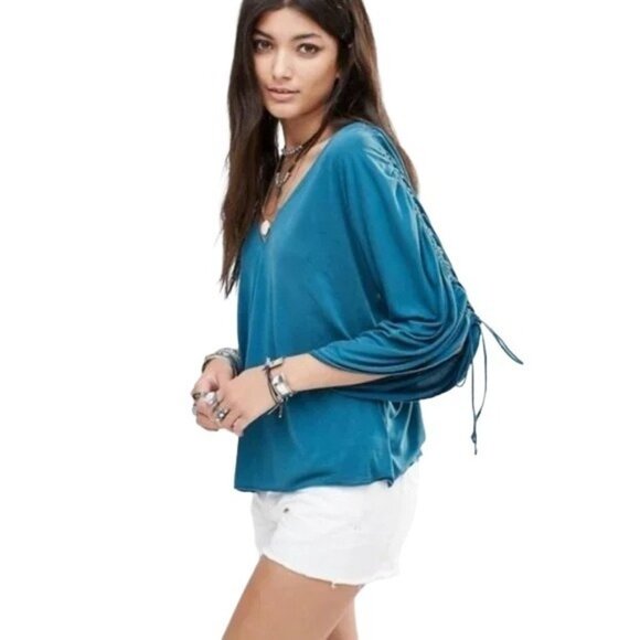 Free People Salt n Peppa Green Blouse - Picture 1 of 11